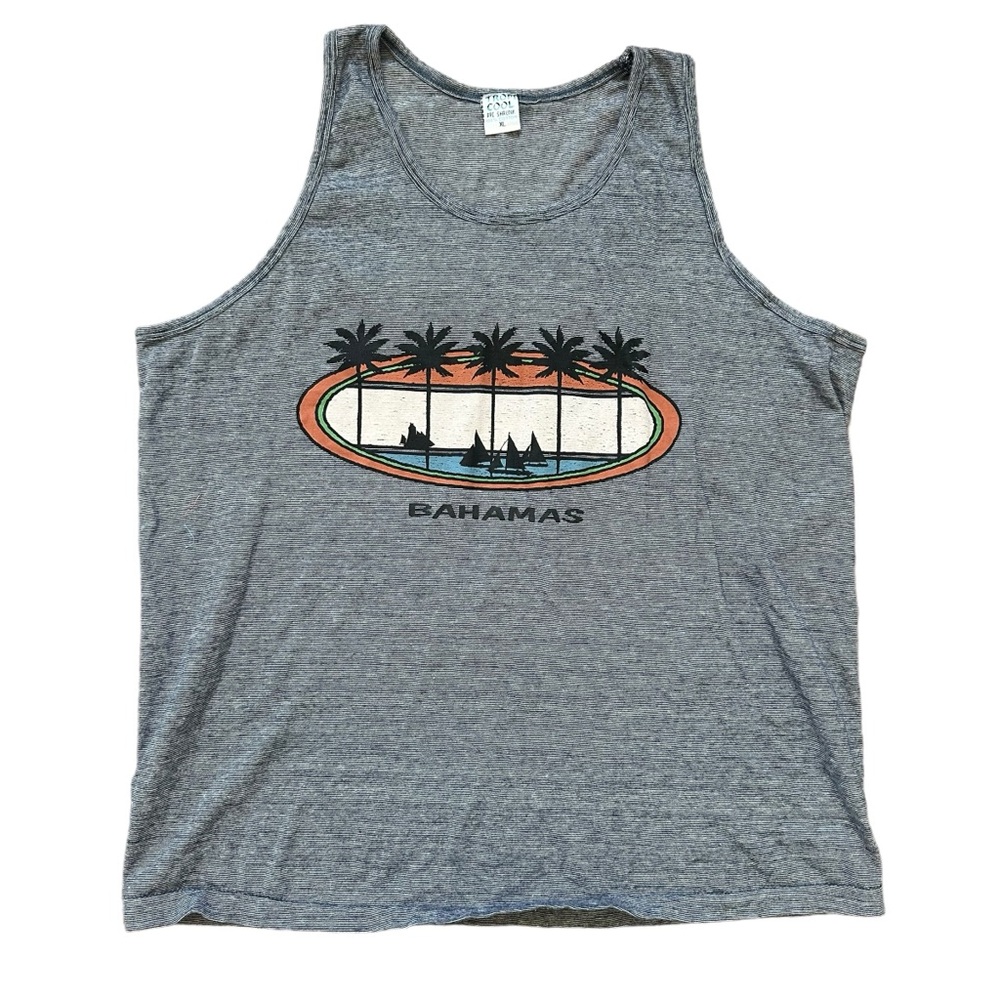Vintage 80s Men's "Bahamas" Tropical Island Themed Single Stitch Tank Top XL